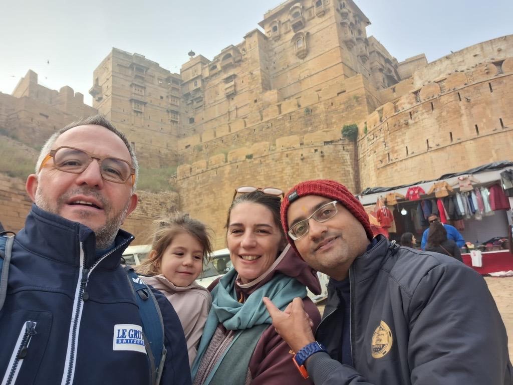 Harry with the Girard family in front of Jaisalmer Fort Palace