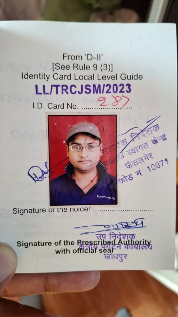Official Rajasthan Government Tourist Guide Identity Card of Harish Harry