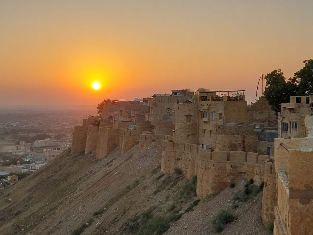 Stunning golden sunset over Jaisalmer Fort bastions